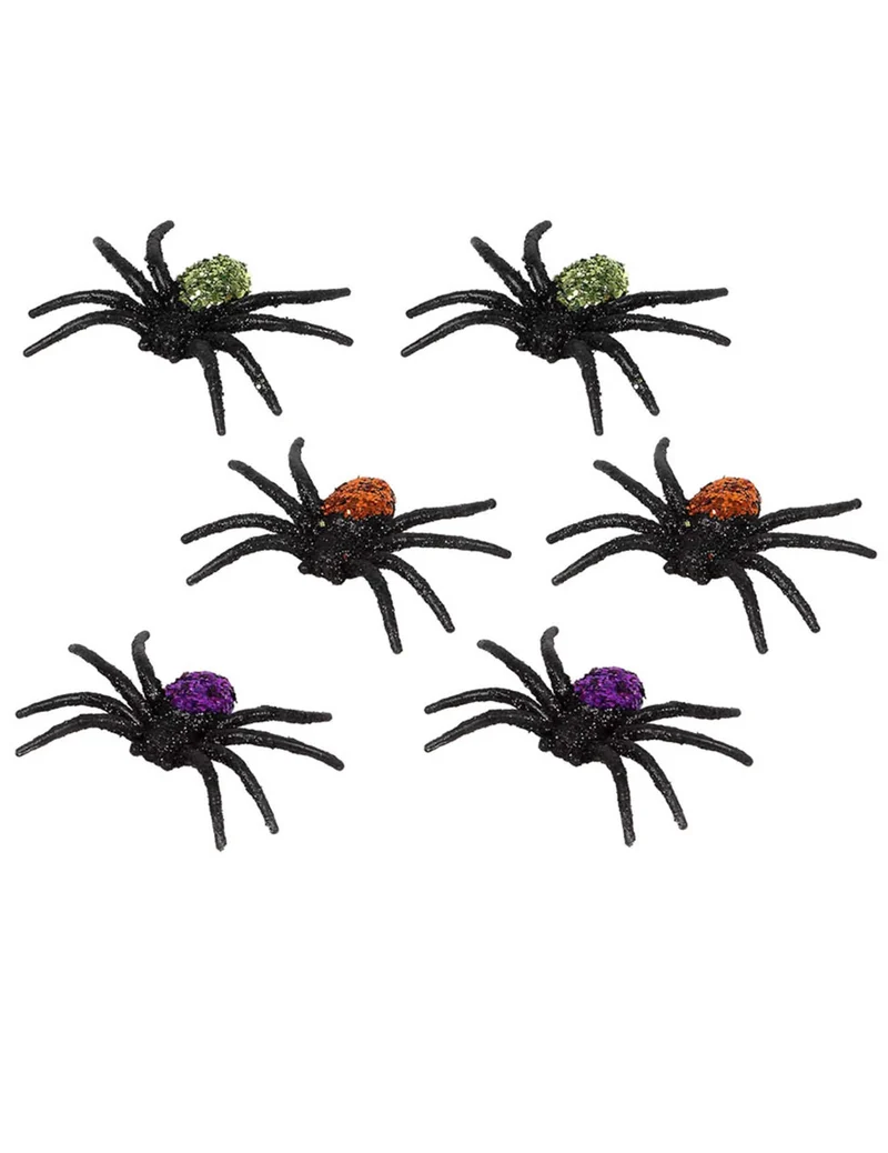 Glitzerndes Spinnen-Set Halloween-Deko 6 Stück rot-blau-grün