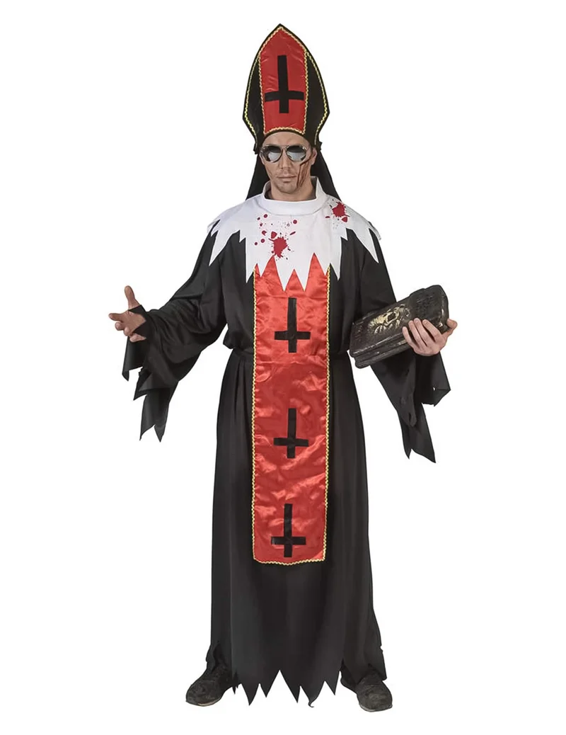 Schauriges Papst-Kostüm für Halloween Horror-Papst schwarz-rot-weiss