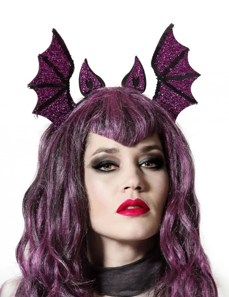 Fledermaus-Kopfbedeckung für Halloween Haarreif schwarz-lila