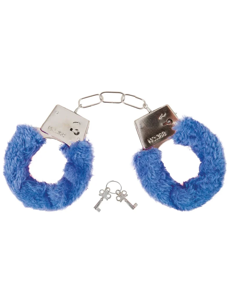 Weiche Handschellen für Erwachsene blau-silberfarben