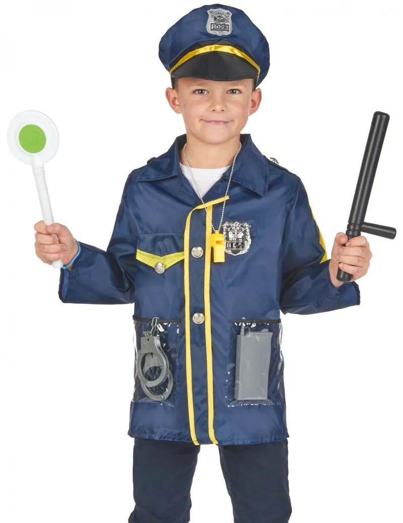 Polizei-Kinderkostüm mit Zubehör Fasching blau-gelb-schwarz