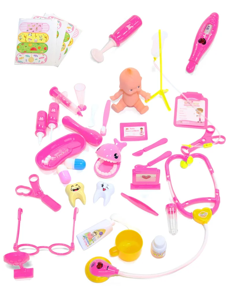 Arzt-Zubehörset für Kinder 39-teilig pink