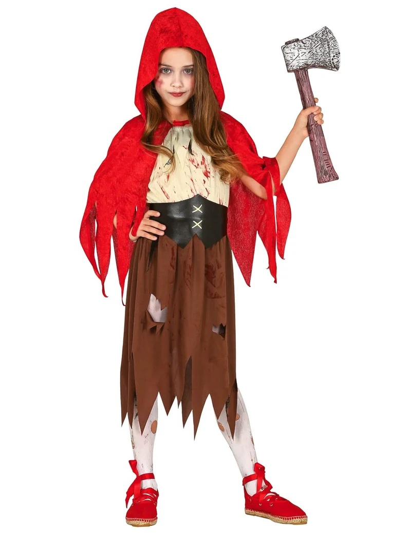 Düsteres Rotkäppchen-Kostüm für Mädchen Halloween-Verkleidung braun-beige-rot