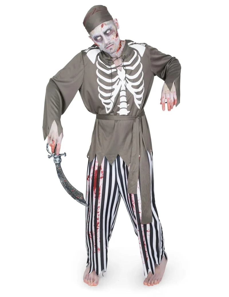 Geister Zombie-Pirat Halloween-Kostüm für Erwachsene grau-weiß-schwarz