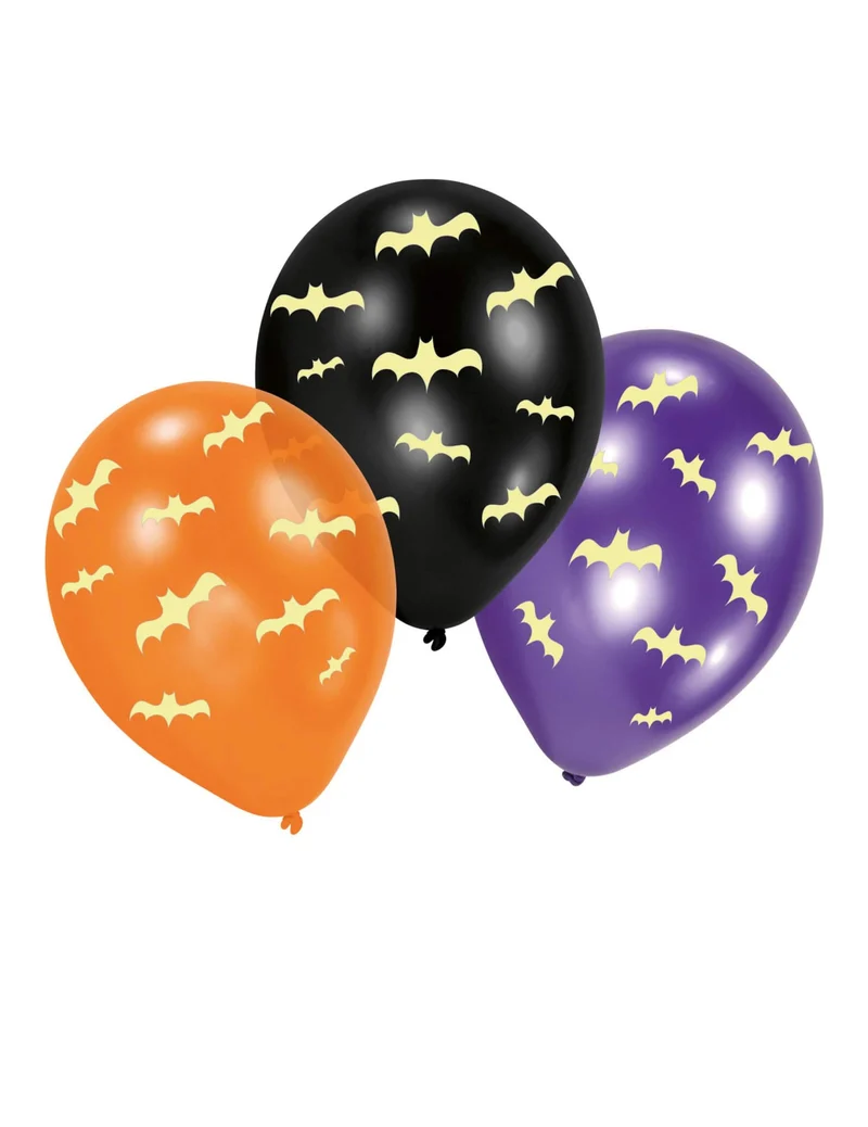 Latexballons Nachtleuchtend Fledermaus-motiv 6 Stück schwarz-violett-orange 27,5 cm