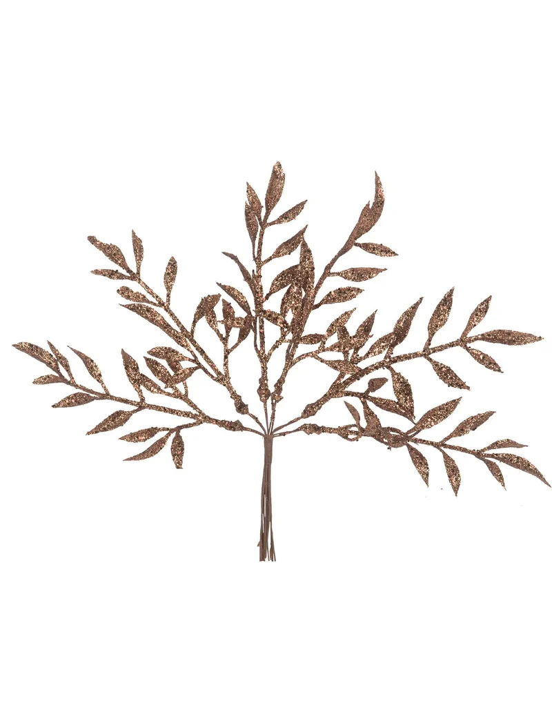 6 Zweige am Stiel, Schokoladenglimmer, 18 cm, für Weihnachtsdekoration