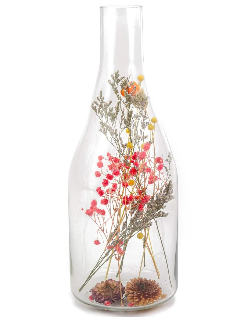 Flasche mit bunten Trockenblumen 12 x 32 cm Tischdekoration