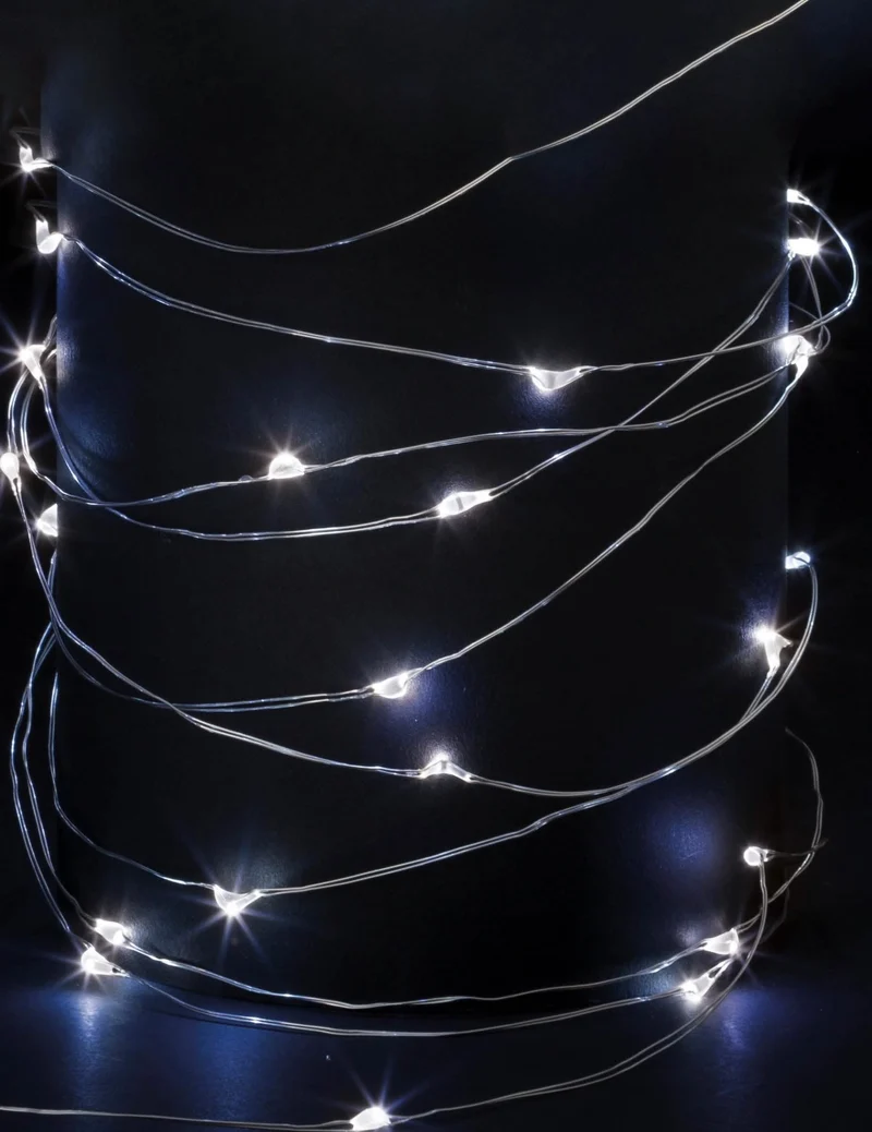 Leuchtende Tannenbaum-Girlande Kaltweiß 10 m mit 100 Mikro-LEDs