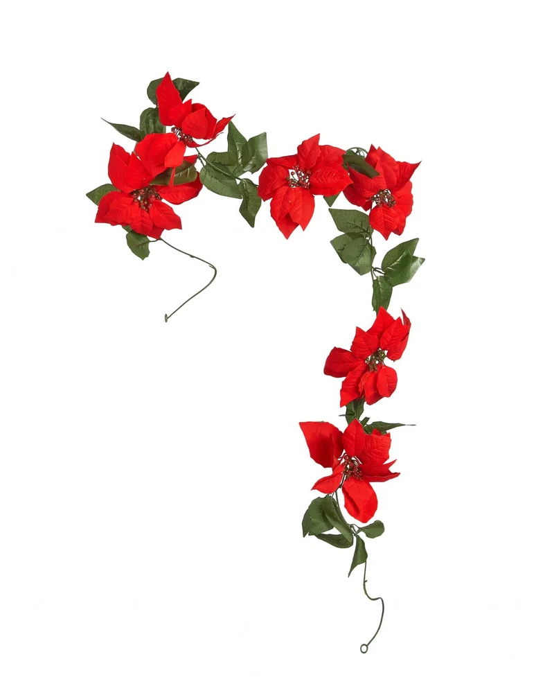Rote Weihnachtsstern-Blumengirlande und Blätter 200 cm