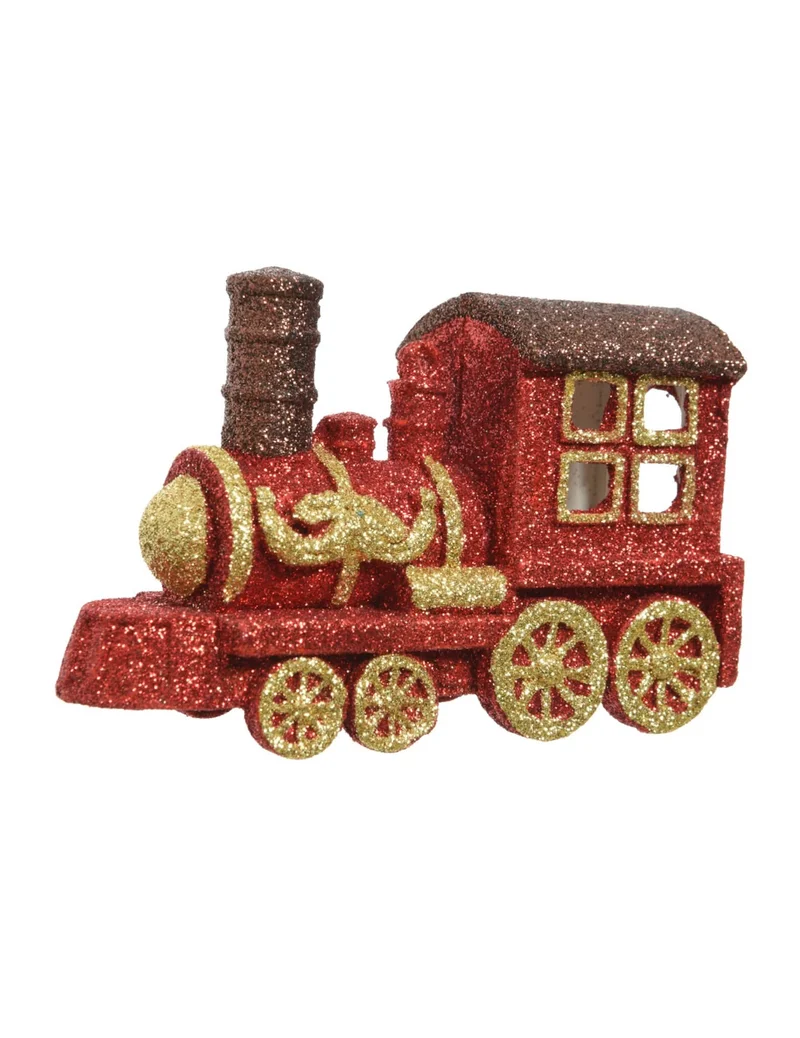 Weihnachtsbaumschmuck Zug glitzernd rot und gold
