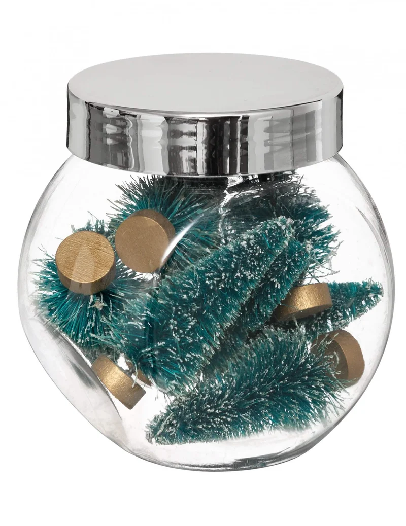 8 kleine Tannenbaum-Dekorationen 5 cm mit goldenem Sockel