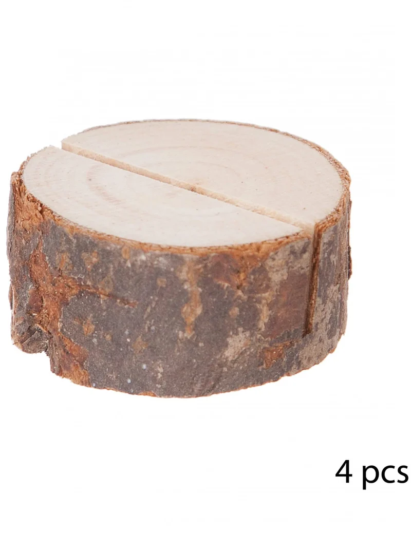 4 Holz-Tischkartenhalter 4 x 1,5 cm, natürliche Holzscheiben