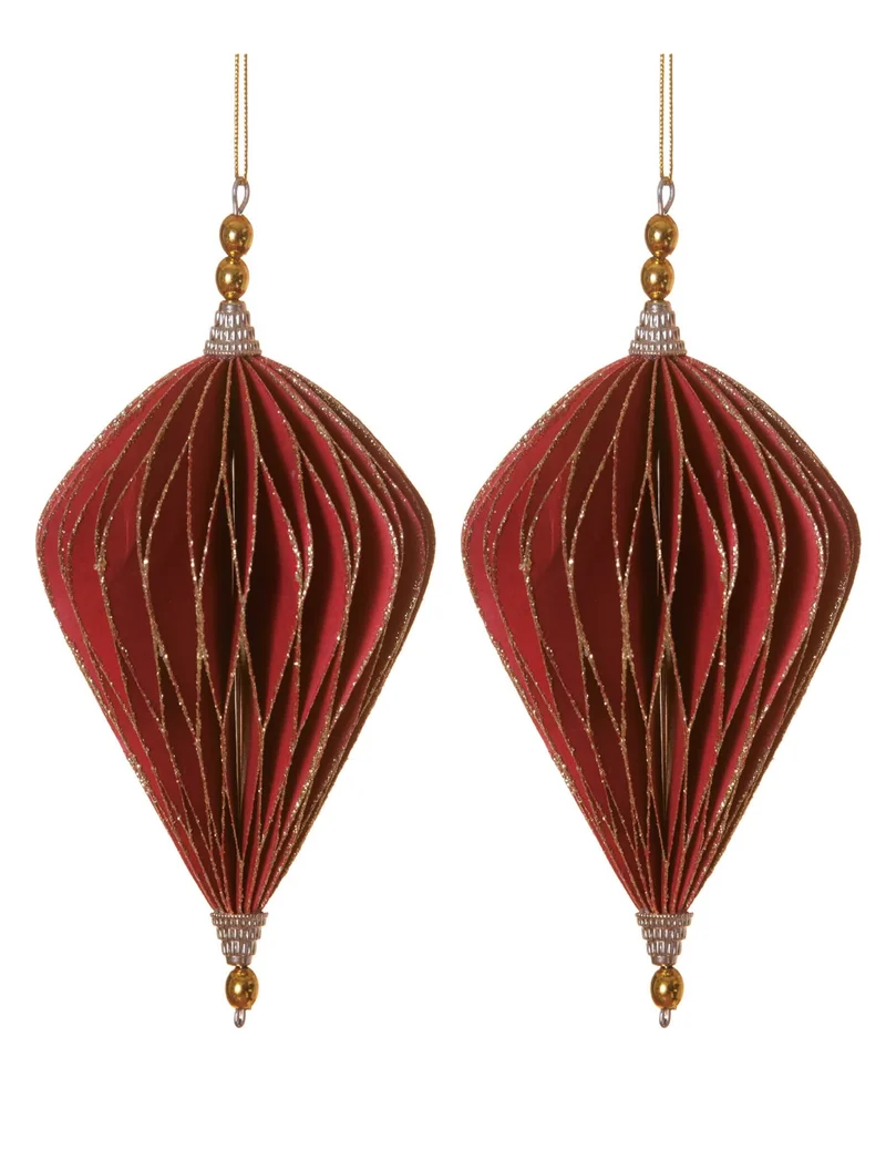 2 Origami-Rauten-Hänger, rot und gold, 13 cm