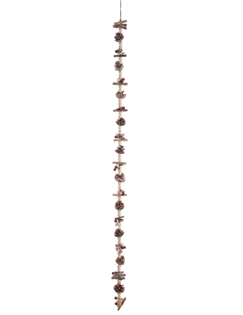 Girlande aus Holzperlen und Tannenzapfen 150 cm Naturdekoration