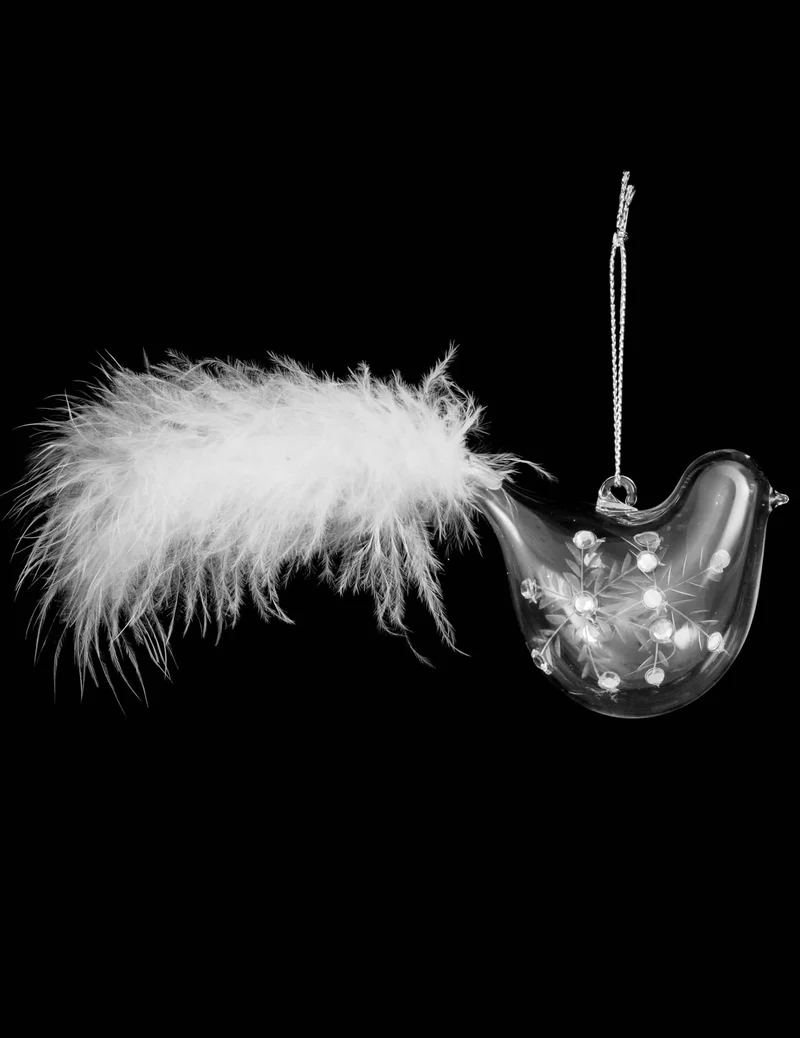Weihnachtsbaumschmuck aus Glas Vogel mit weißen Federn 7 cm