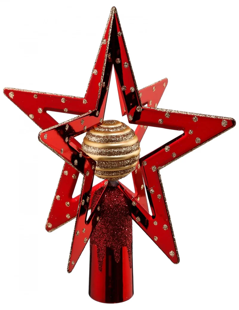 Roter Stern-Weihnachtsbaumspitze 19 cm mit Glitzer