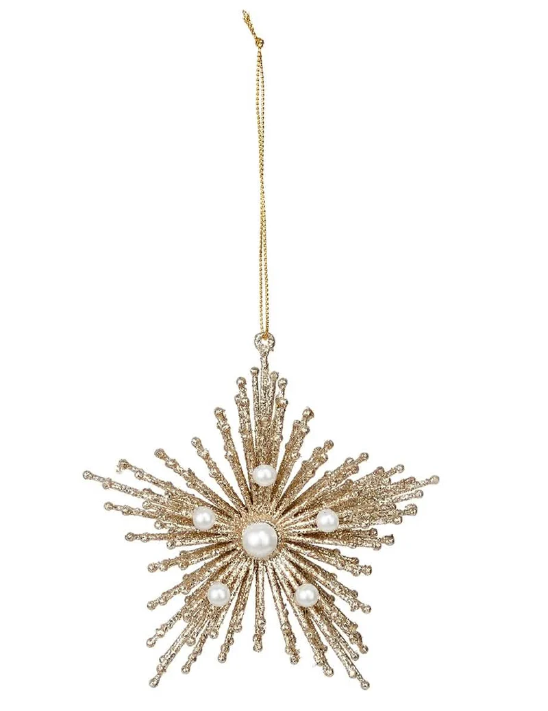 Galaxie-Stern-Anhänger Gold-Glitzer 12 cm mit Perlen