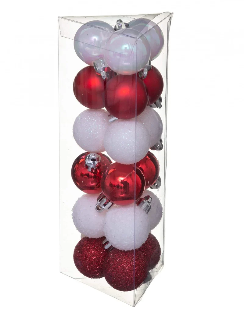 18 weiße und rote Mini-Weihnachtskugeln 3 cm, matt und glitzernd