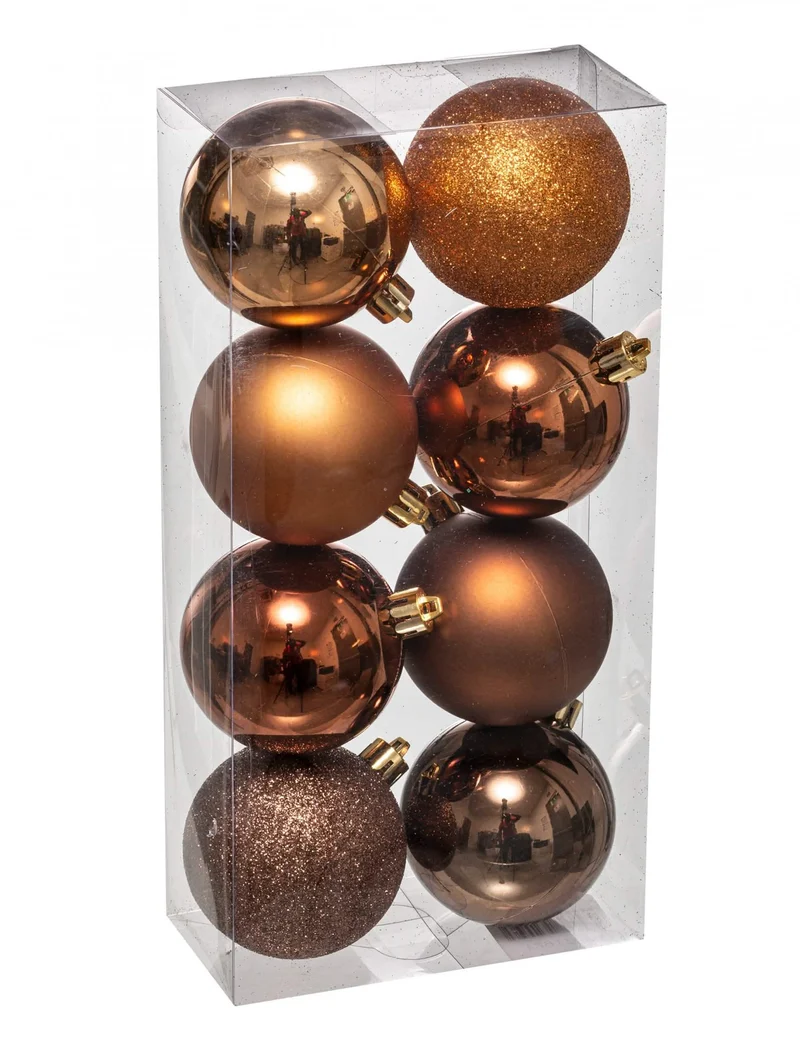 8 bronze 7 cm glänzende und glitzernde Weihnachtskugeln